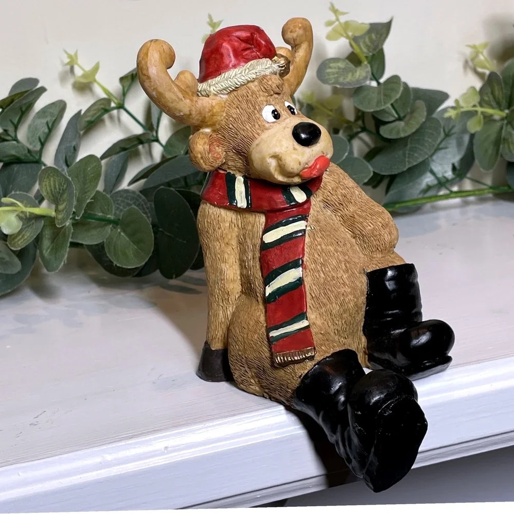 Brinnco Reindeer Figurine Christmas‎ Santa Hat Scarf Boots Holiday Decor